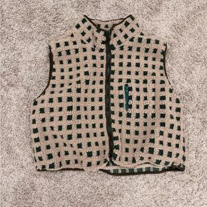 SHEIN Green and Cream Checkered Fleece Vest